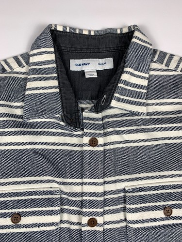 Vecchia camicia di flanella a righe blu navy con bottoni manica lunga taglia XL 100% cotone - Foto 4 di 8