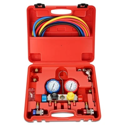 DPT MOTORSPORTS R134A R-22 R410A R404A Charging 4 Way 4 valves AC Manifold Gauge & 5FT Hose