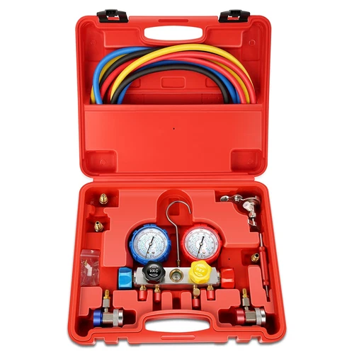R134A R-22 R410A R404A Charging 4 Way 4 valves AC Manifold Gauge & 5FT Hose
