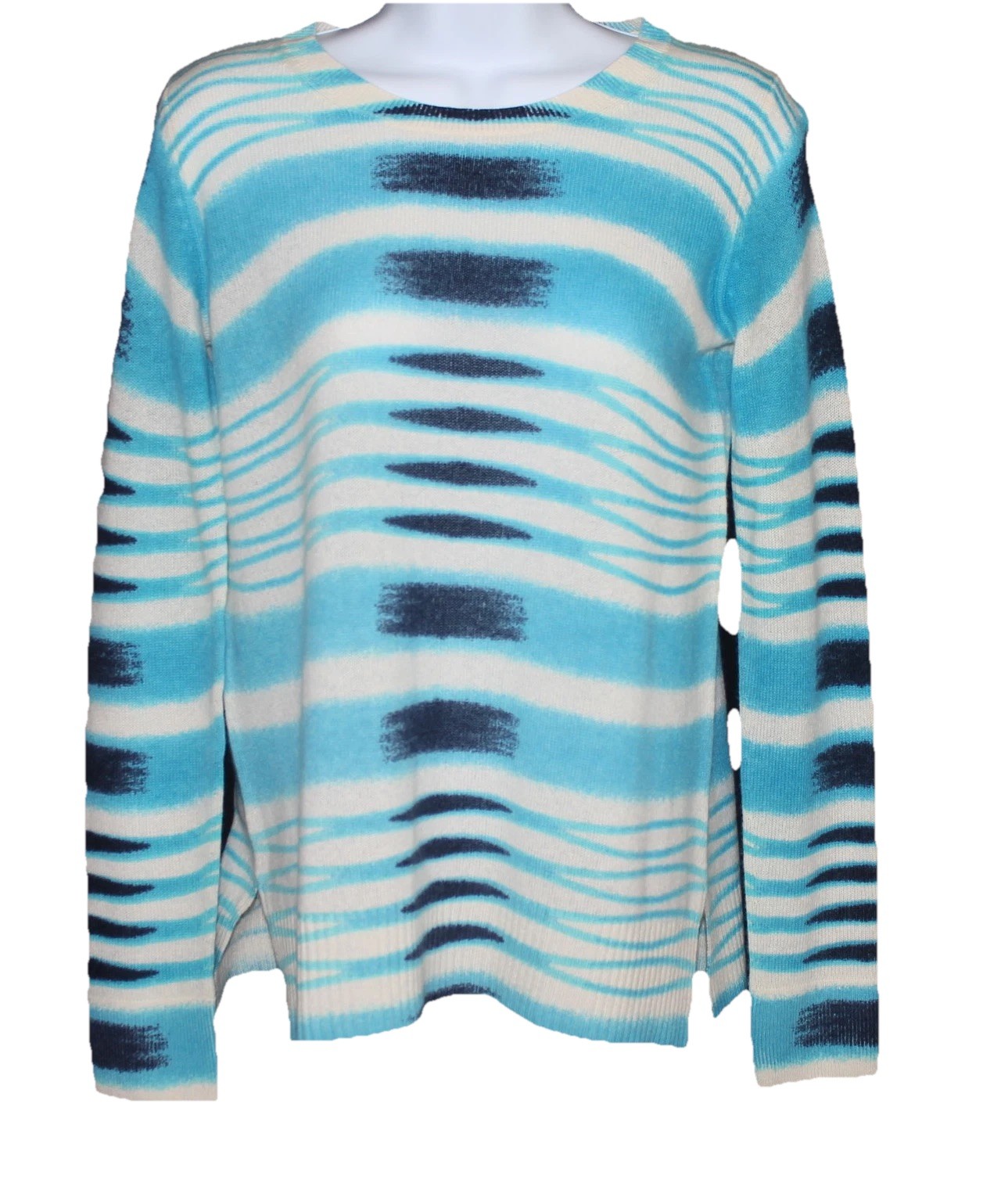 Neiman Marcus Sz S Art-to-Wear Ocean Blue White Fantastic 100% Cashmere Sweater