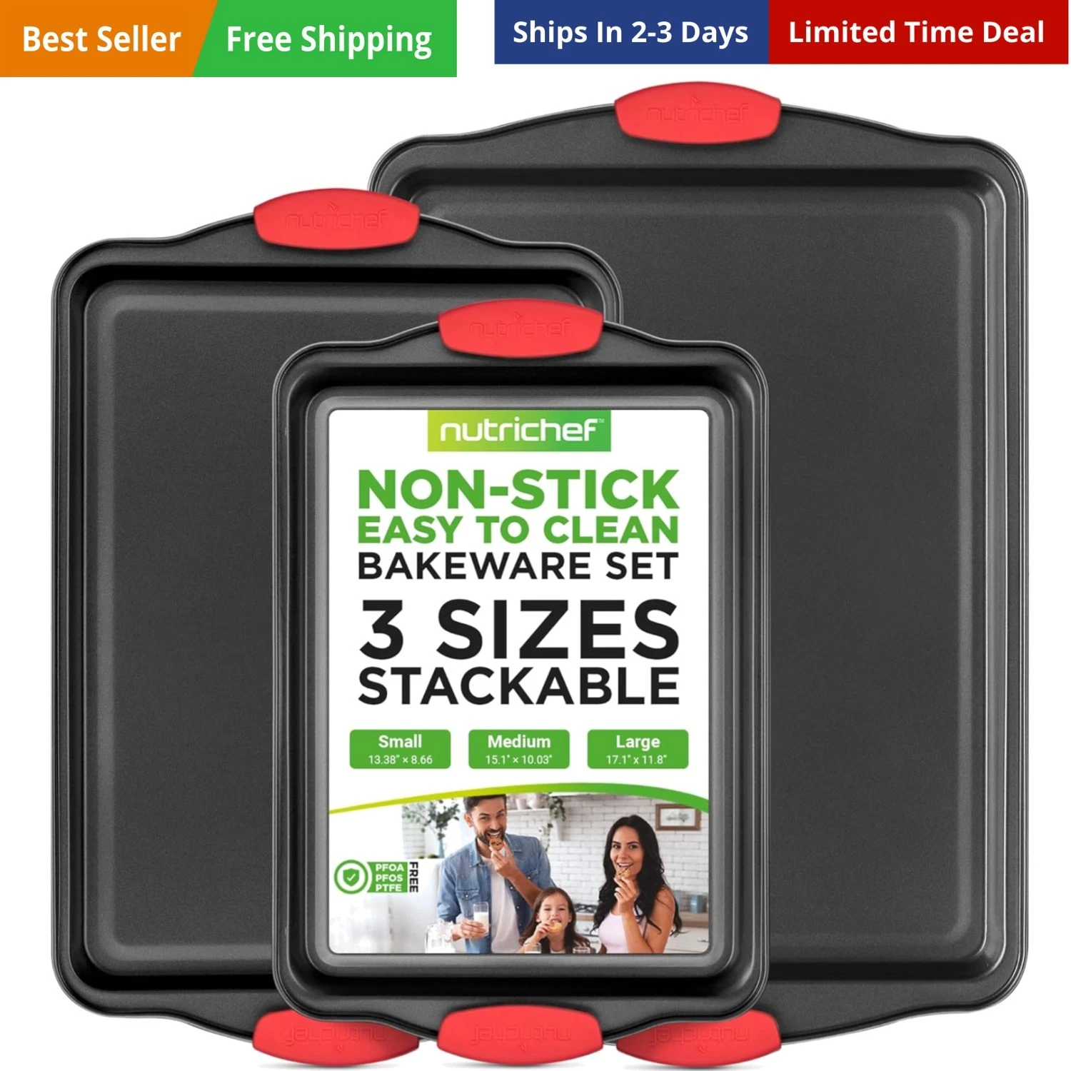 3-Piece Nonstick Kitchen Oven Baking Pans - & Stylish Non-Stick Steel, Comme...