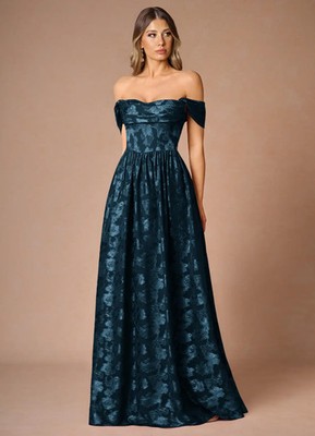Azazie Atelier Hazel Black Pleated Maxi Dress, navy