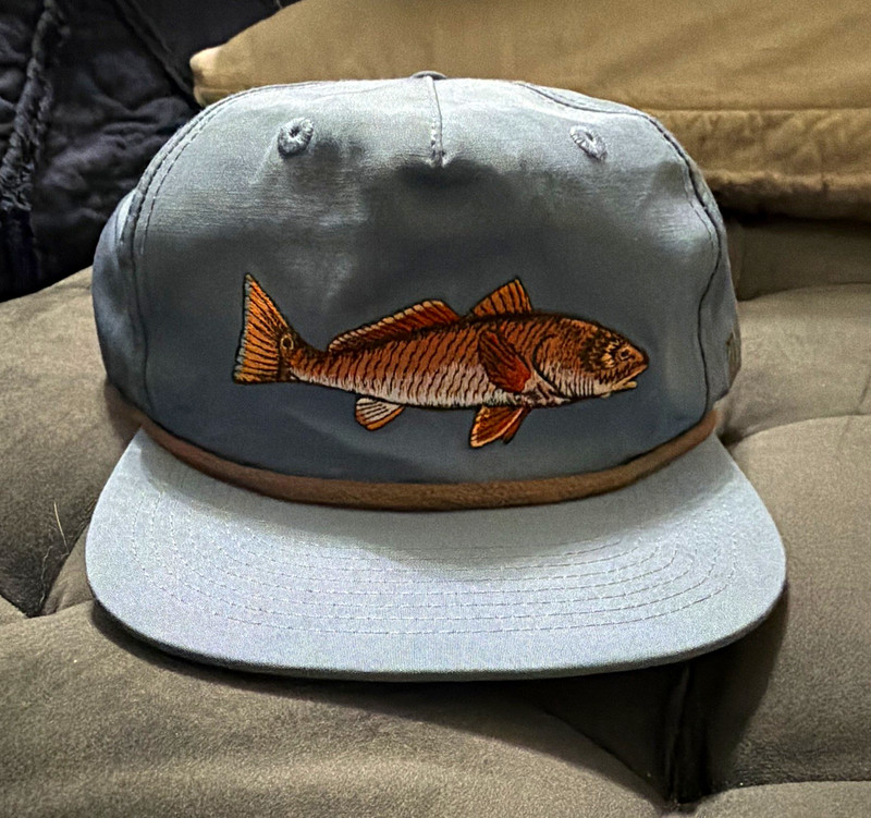 Duck Camp Blue Adjustable Baseball Cap Polyester Embroidered Fish Logo