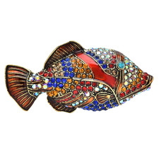Large Tropical Fish Brooch Pin Colorful Rhinestone Enamel Ocean Sea Life Jewelry