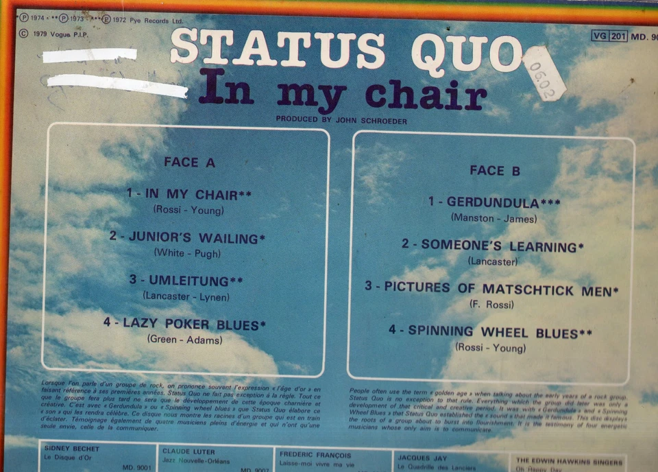 Status Quo "In My Chair" Vinyle 33 t 30 cm - LP - Vogue P.I.P. - 1979 - Photo 2/2
