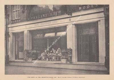 1921 : FISH SHOP, NO. 58A BROMPTON ROAD, S.W. E. VINCENT HARRIS, ARCHITECT. AN O