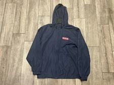 H-E-B Jacket Mens Small Navy Hooded Windbreaker Zip Up Embroidered Logo Coat