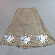 Saks 5th Avenue Womens Skirt 10 Beige 100% Linen Embroidered Floral NEW