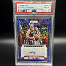 ALPEREN SENGUN PSA 8 2024-25 PANINI PRIZM SENSATIONAL AUTO BLUE SHIMMER FOTL /25
