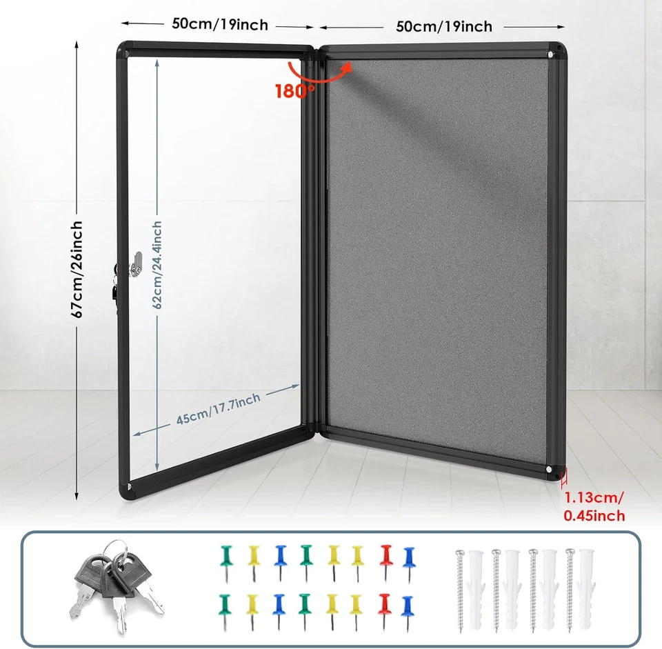 Enclosed Bulletin Board Lockable Display Case Message Board with Locking Door fo - Image 2 of 4