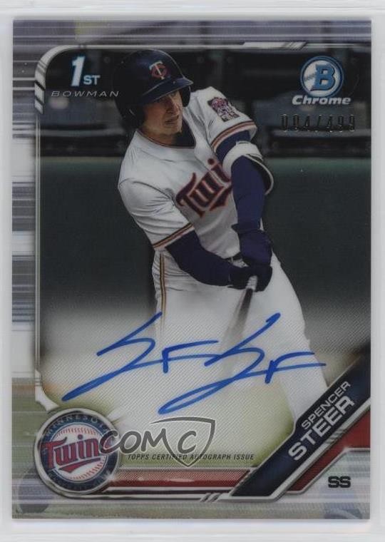 2019 Bowman Draft Chrome Pick Refractor 4/499 Spencer Steer #CDA-SST Auto 9x7