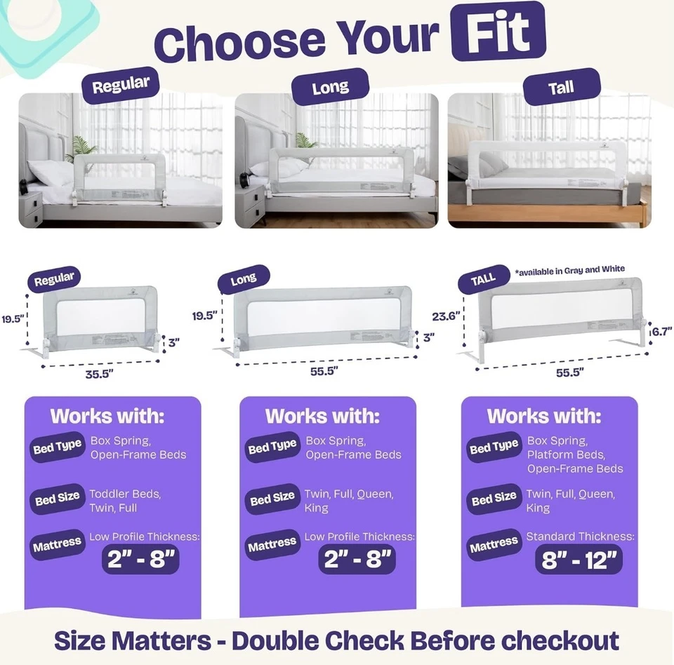 Paquete de 1 rieles de cama ComfyBumpy para niños pequeños 55,5" L x 19,5" H | rieles de cama para niños pequeños... Foto 3 de 4