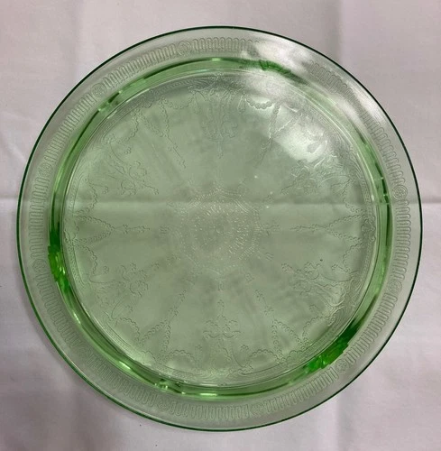 Vintage Antique 1930s Green Depression Cameo Ballerina 10” Footed Cake Plate!