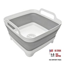 Collapsible Wash Basin 9L, Foldable Dish Tub with Drain Plug, Gray - Set of 1
