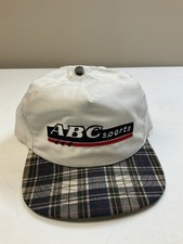 Vintage 90s ABC Wide World Sports SnapBack Hat White Black USA Made Plaid Brim