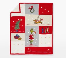 Pottery Barn Kids Dr. Suess The Grinch Holiday Heirloom Patchwork Blanket 30x40