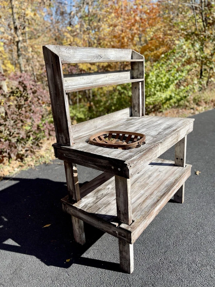 Mesa de banco para vasos rústicos com prateleiras - Imagem 2 de 4