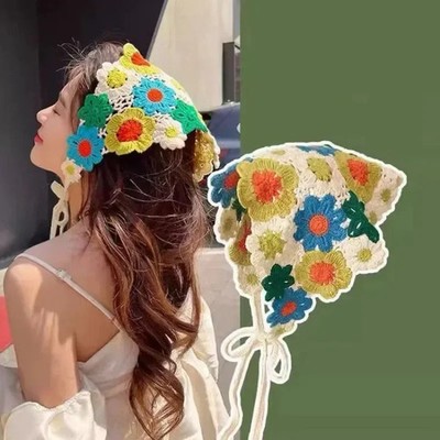Crochet Hollow Triangle Headband Towel Women Spring and Summer Hair Scarf