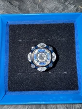 vintage KJL Kenneth Jay Lane BLACK ENAMEL cushion CRYSTAL rhinestone RING sz 7