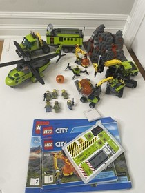 LEGO City Volcano Explorers LOT of 2 Sets Volcano Base 60124 & Helicopter 60123