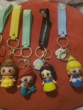Disney Princess Keychains Ariel Snow White Cinderella Belle with Flower Charms