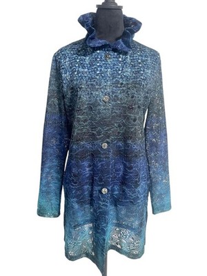 Damee Size Medium  Top Blouse Button Down Wired Collar Abstract Boho Art