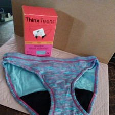 New Thinx Teens Size L 13/14 Bikini Period Underwear Open Package Blue/Pink