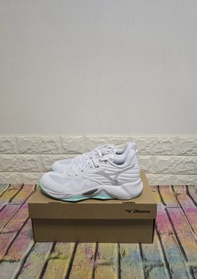 Mizuno Wave Momentum Pro Handballschuhe UK 6 Damen UVP 95£ weiß/blau getönt