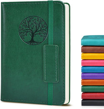 A6 Leather Pocket Notebook, 140 Lined Pages Hardcover Small Journal