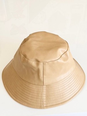LACK of COLOR Tan Beige Faux Vegan Leather Wave Bucket Hat w  display picture 2