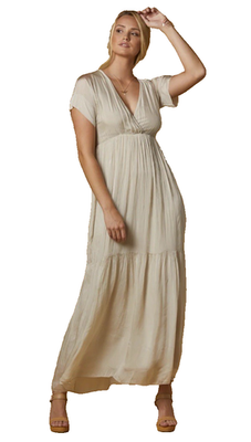 knee length dresses for ladies Rosee de Matin Taffeta A-Line Midi Dress in Beige