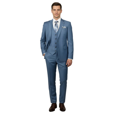 Men Suit BERLUSCONI Turkey 100% Italian Wool Super 180's 3pc Vested #Ber25 Blue