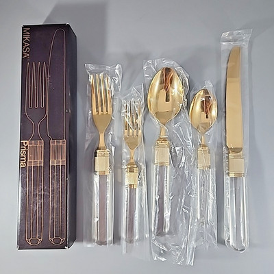 Mikasa Prisma Crystal Clear Gold 5 pc Utensil Setting Larry Laslo - 8 Settings