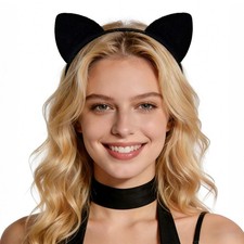 Wgyanjie Black Cat Ears Headband Furry - Halloween Woman One Size,