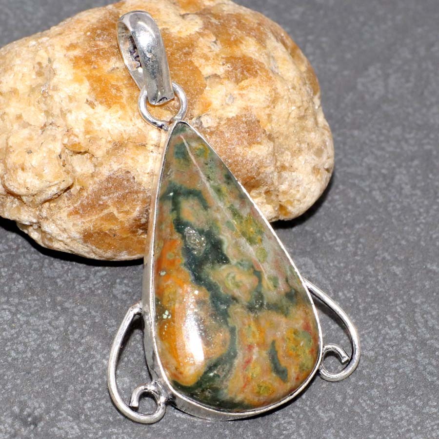 Ocean Jasper 925 Silver Plated Gemstone Handmade Pendant 1.9