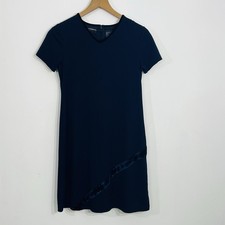 Liz Claiborne Dresses Navy Short Sleeve Midi Dress Asymmetrical Velvet Detail