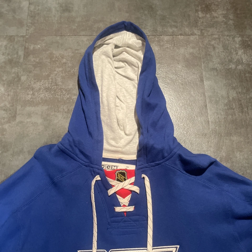 New York Rangers Training NHL Hockey Sweatshirt Hoodie CCM Blue Men Size Large - Image 2 of 4