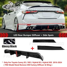 For Camry SE XSE 2018-2024 Glossy Black LED Rear Diffuser + Side Spats Extension