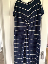 NEXT  Navy/Cream Stripe Twisted Front T-shirt Midi Dress splits to sides size 18