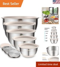 5-Piece Stainless Steel Mixing Bowls Set with Airtight Lids & Grater Attachments