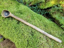 Antique Primitive Northwest Coast 30" Carved Wooden Ladle Spoon W/ Rawhide