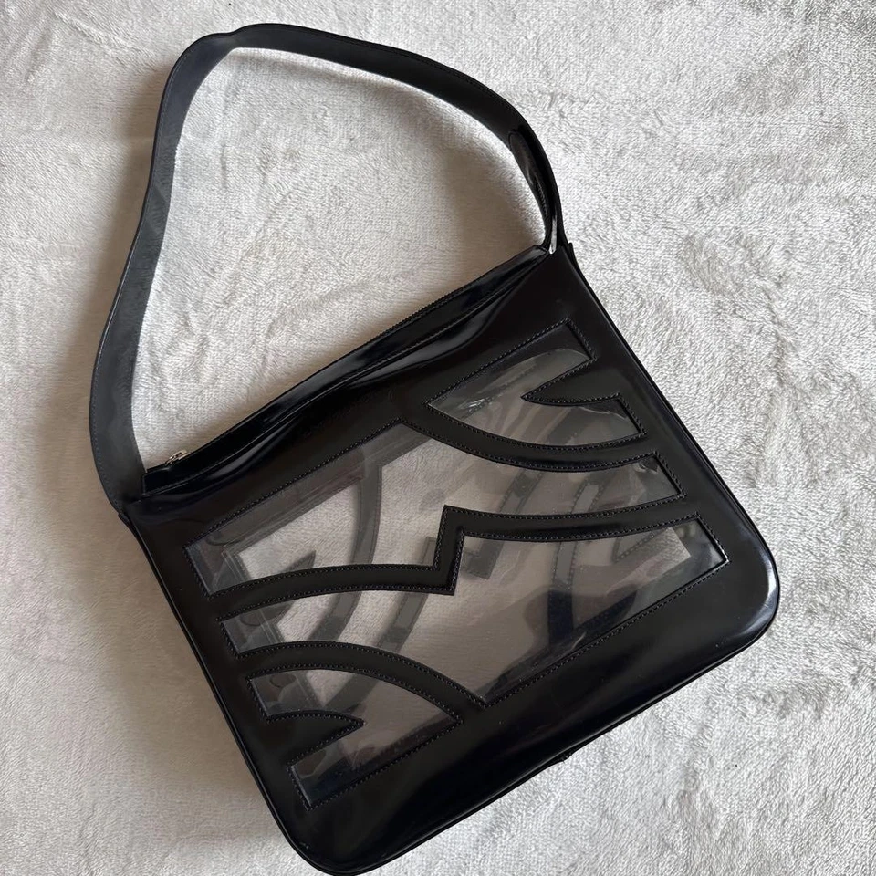 Auténtico bolso de hombro Salvatore Ferragamo de cuero de nailon negro transparente para mujer 120038 Foto 2 de 4