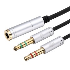 1ft Headphone Combiner for PC 3.5mm Female to 2 Dual 3.5mm Male Cord, Gray