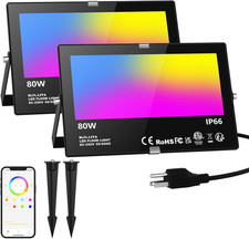 Smart RGB LED Flood Lights 800W Equivalent, 8000LM, 2 Pack, App Control