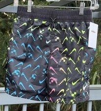 Nike Youth Lap Digi Swoosh Ombr  Logo Swim Trunks Shorts Black Size Large