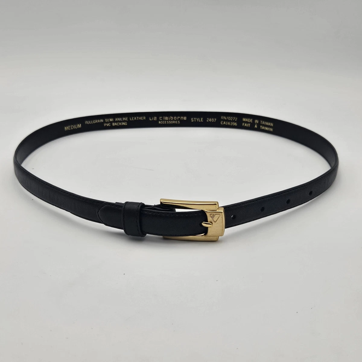 Vintage Liz Claiborne Black Full-Grain Aniline Leather Belt Gold-Tone Buckle M Liz Claiborne Gold Belts for Women for sale | eBay main image 4