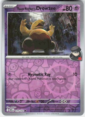 Team Rocket's Drowzee 079/182 Common Destined Rivals Pokemon Reverse Holo LP