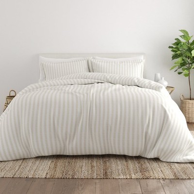 Ivory Puffed Rugged Stripes 3-Piece Duvet Cover Set King/Cal King