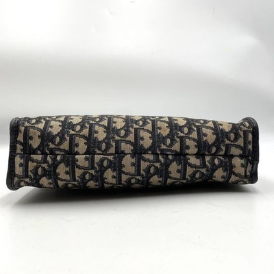 Christian Dior Trotter Canvas Leather Navy Clutch Bag Authentic