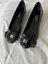 Franco Sarto Black Patent Leather Buckle Strap Flats L-Cameo 7M